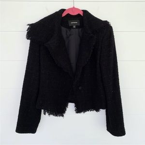 Express Wool Blend Boucle Moto Jacket Black 5/6